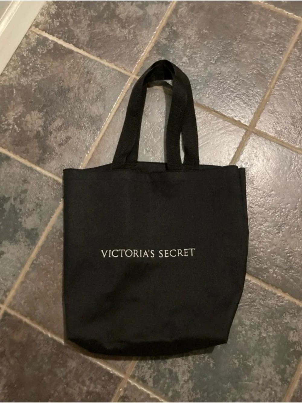 Victoria's Secret Black Canvas Embroidered Tote Bag